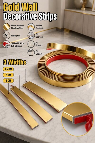 Generic 1 Roll Stainless Steel Peel Stick Decorative Trim Strip Mirror Finish...
