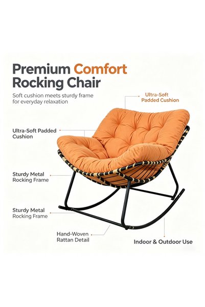 RahaShop Extra Large Comfortable Rocking Chair | High Back Upholstered Accent Armchair for Living Room & Bedroom