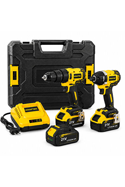 kraftech KRAFFTEC Set Mașină de găurit și înșurubat cu impact fără fir 21V 2-...