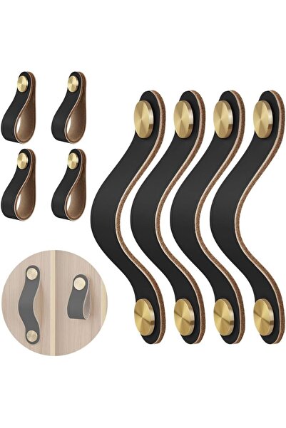 Morvena Picks Set de 8 mânere vintage din piele pentru dulapuri de bucătărie,...