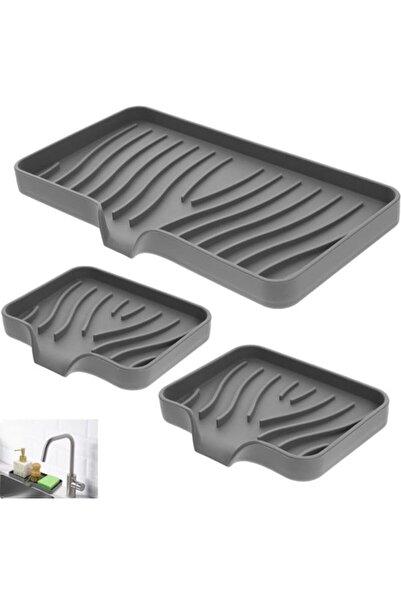 STARSTAR 3-Piece Silicone Self-Draining Soap Dish & Sponge Holder Tray for Ki...
