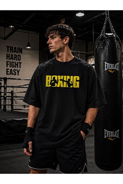 ZAVIXO Oversize Unisex Boxing Baskılı Premium Spor Tişört Pamuklu Active Fit ...