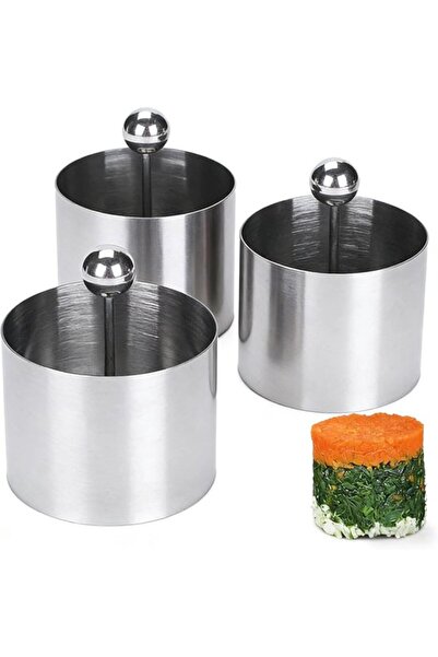 STARSTAR 3-piece set of stainless steel sushi tower molds, round mousse mold ...