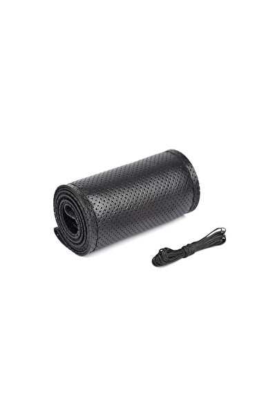 ART Husa volan auto piele perforata premium cu ac si ata negru marime M 38 cm