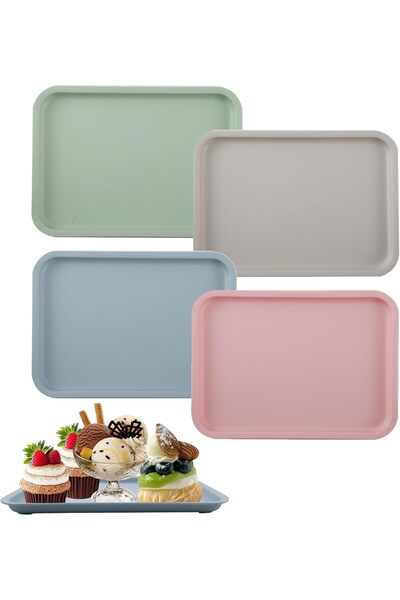 STARSTAR 4-Pack Small Rectangular Fast Food Trays, Non-Slip Solid Color Reusa...