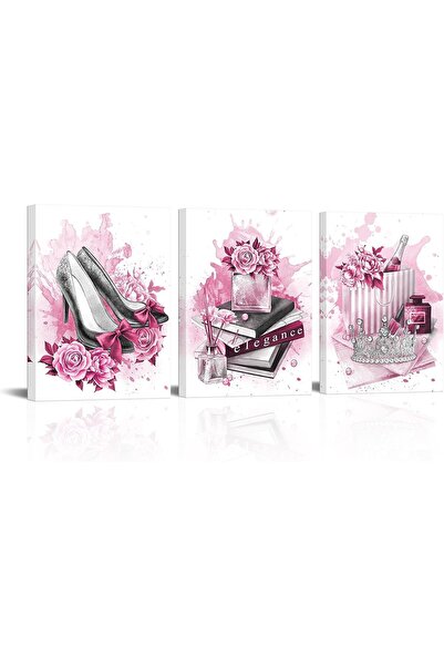 HOME MODE 30x40 cm 3 Panel Gallery Wrapped Canvas | Pink Fashion Wall Art | H...