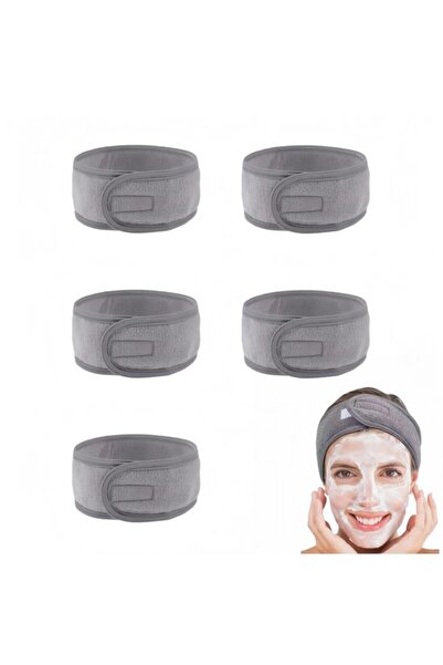 STARSTAR 5-Piece Grey Terry Cloth Face Headband Set, Adjustable Wide Spa Band...