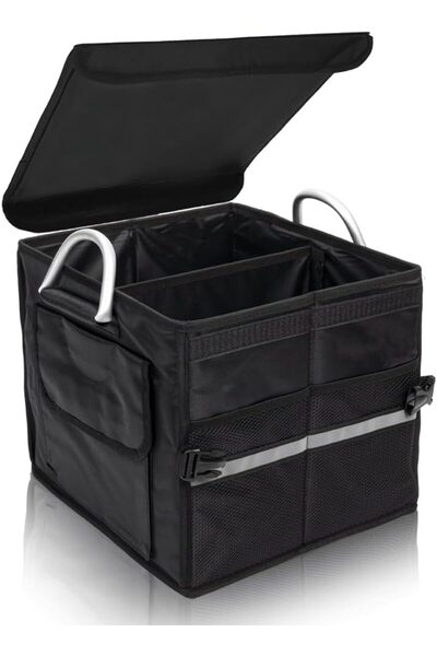 STARSTAR Small, black, portable multi-functional trunk organizer with lid, fe...