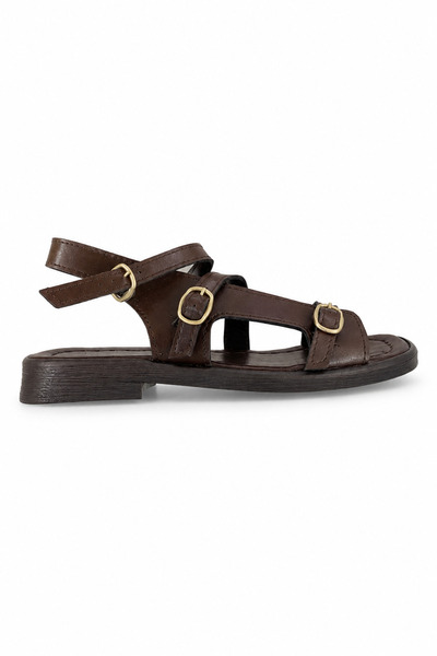 Ekonomik Ayakkabı Women's Brown Three-Buckle Casual Sandals with Adjustable S...