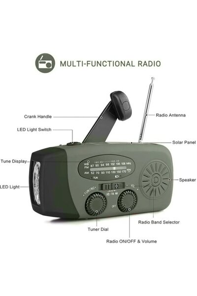 STARSTAR Green solar emergency radio, wind-up dynamo crank survival radio wit...