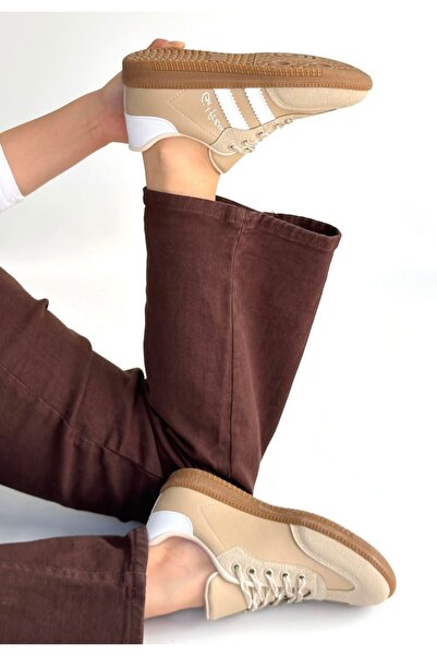 ALFA AKSESUAR 03 Zerti Beige Leather Laced Sports Shoes