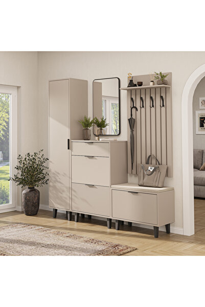 ROOMART Nord Vestiyer Takımı Kapaklı Askılıklı Ayakkabılık Dolabı, Modüler, A...