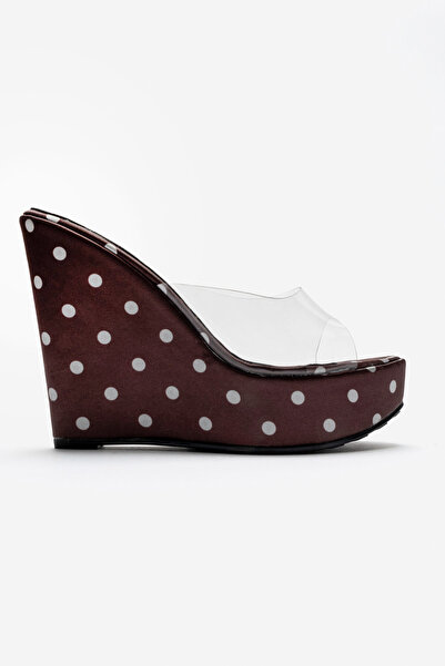 Ayakkabı Ateşi Women's Brown Polka Dot Detailed Transparent Strap Special Des...
