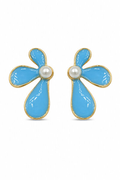 Jack Ferrero Yellow Framed Light Blue Flower Design Pearl Detailed Bijoux Ear...