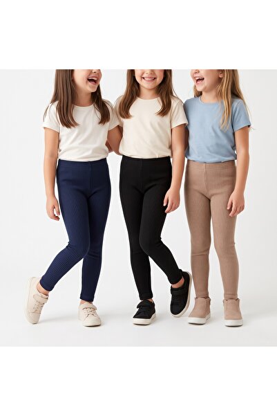 milay's life home collections Ribbed Lycra Children's Tights 3 Pieces 3 Color...