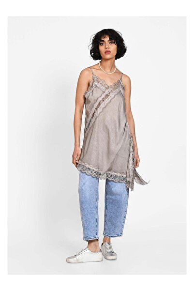 SimpleFind Rochie tip lenjerie satinata cu dantela Taupe