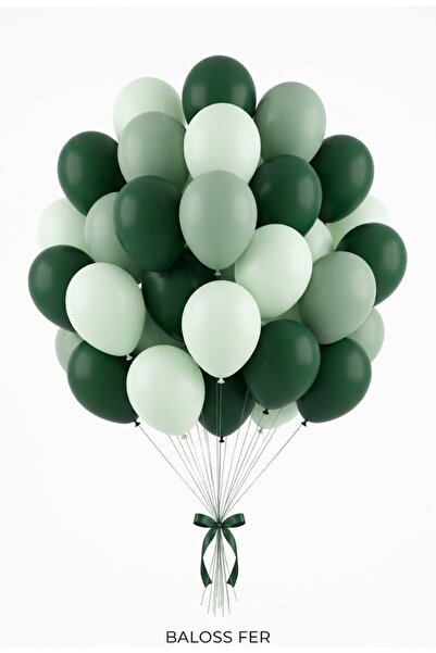 baloss fer Dinozor Konsept 30’lu Koyu Yeşil Makaron Yeşil Okaliptus Balon Set...