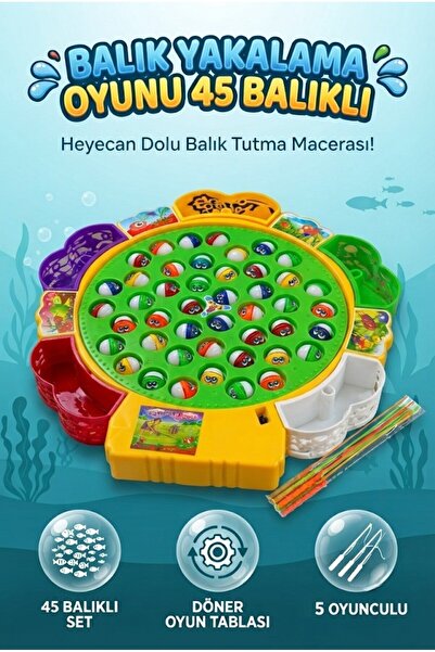 Tıfıl Toys 45 Balıklı Döner Oyun Tablalı 5 Oyunculu Müzikli Balık Yakalama Oy...