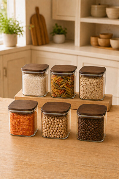 Karçiçeği Home Vacuum Borosilicate Glass Food Storage Container with Acacia L...