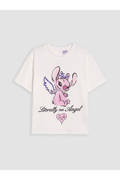 LC Waikiki تي شيرت ناعم الملمس للفتيات من Gencc Quality LCW Kids Ecru Angel مطبوع عليه Angel
