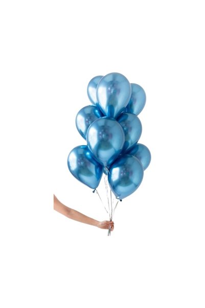 Ufak Tefek Şeyler 10 Pcs Blue Chrome Balloon Set 12 Inch - Shiny Metallic Birthday and Party Balloons