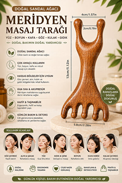 CNGZSHOP Sandal Ağacı Meridyen Masaj Tarağı Gua Sha Akupresür Yüz Boyun Göz K...