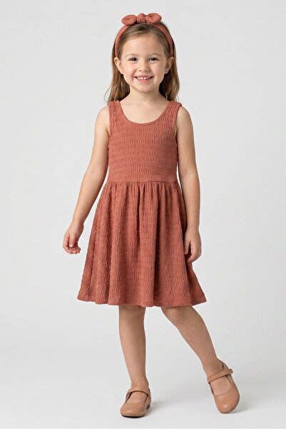Willow & Whistle Kids Girl 2 Pieces Textured Sleeveless With Headband Set, Brown