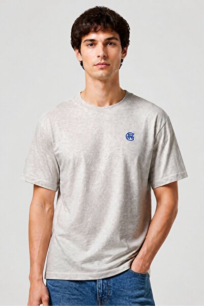 Good For Nothing Men Crew Neck Short Sleeve Embroidered Logo T-Shirt, Grey