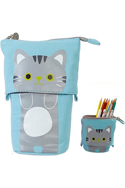 STARSTAR Retractable pencil case, upright pen holder, canvas + PU stationery ...