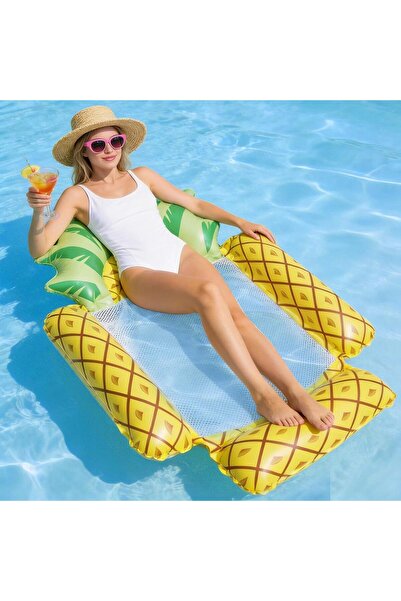 STARSTAR Pineapple Inflatable Pool Float Mesh Bottom Hammock Lounge Chair Adu...
