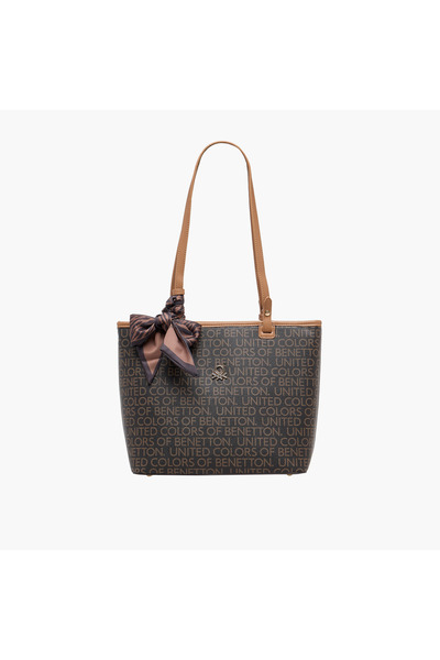 United Colors of Benetton Monogram Tote Bag with Scarf Accent