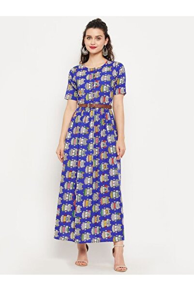 Uptownie By Styli Printed Maxi Dress With Belt