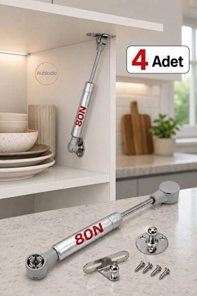 NUBLADO 4 Adet Dolap Kapak Amortisörü 80N Gri 20 cm Gazlı Pistonlu Kalkar Kap...