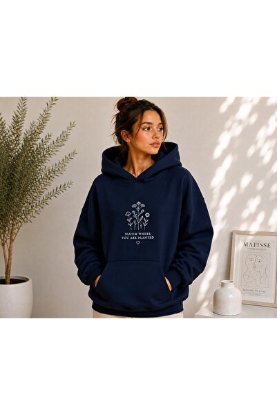 TREND EMMODA Women's Bloom Printed Hooded Oversize Sweatshirt
