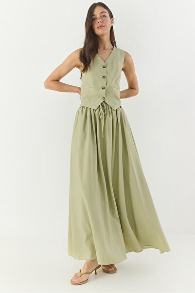 Hiccup LUCCI V-Neck Vest thaj Maxi Skirt duj kotora Coord Set
