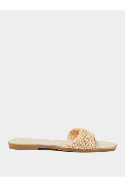 Styli Beige Weave Pattern Open Toe Flat Sandals