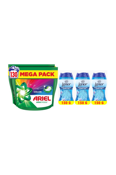 Ariel Pachet 130 capsule Detergent Color + 3xLenor Perle Parfumate 150g Sprin...