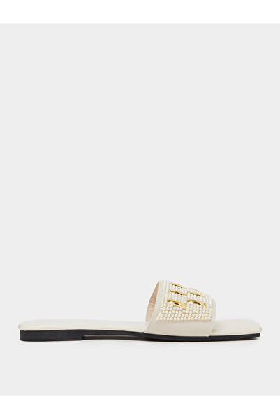 Take Two By Styli Cream Embellished Flat Sandals