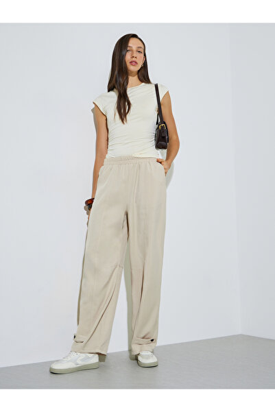 Styli Beige Relaxed Fit Pants with Ankle Buttons