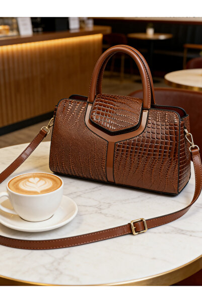 Take Two By Styli Brown Croc-Embossed Handbag
