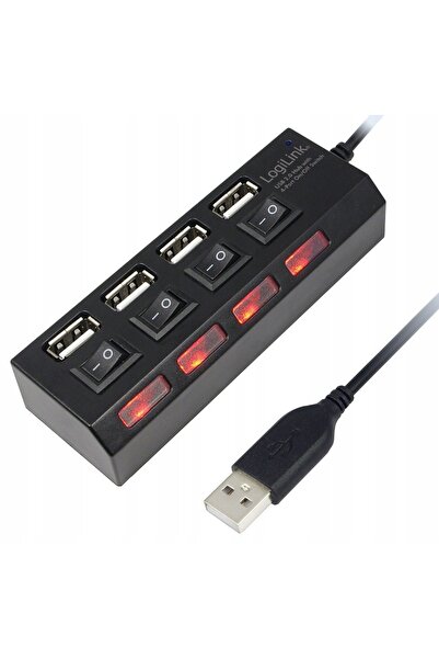 LogiLink Hub USB 2.0 Activ cu 4 porturi și întrerupătoare, Splitter USB