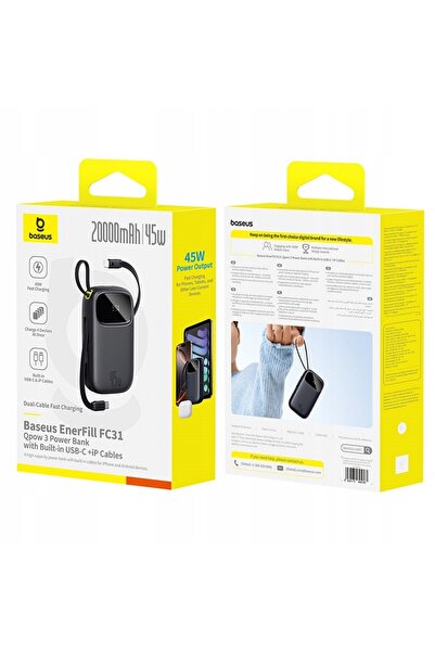 Baseus POWER BANK RAPID 20000 mAh 45W USB TIP C USB-A CABLU USBC LIGHTNING