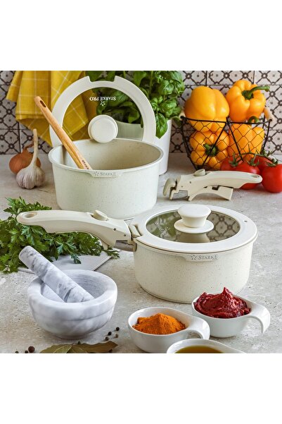 Starke Pro Set de vase cu mânere detașabile Pan Compacti Cream 11el
