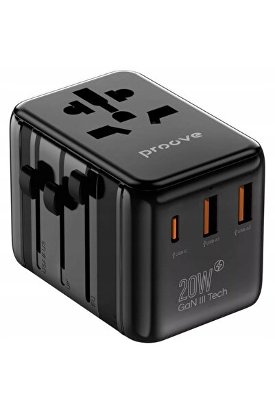 NO BRAND Adaptor de călătorie cu priză US UK EU, 2x USB, 1x USB-C 20W