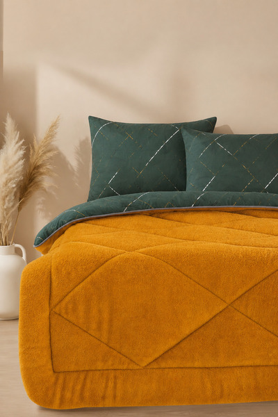 İlay home concept Double 5-Piece Wellsoft Fleece Fluffy Sleeping Set / Orange...