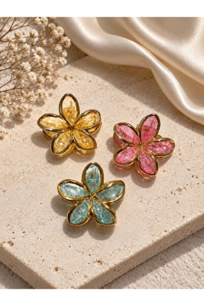 Elmosia Jewelry Set of 3 Aesthetic Gold Framed Transparent Flower Hair Clips ...