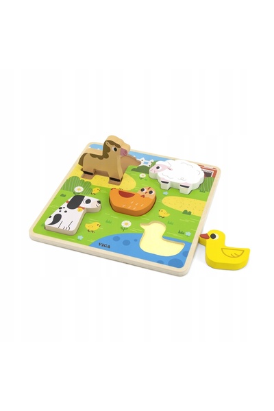 NO BRAND Primul Puzzle Educativ VILLAGE din Lemn de Sortare cu Mânere