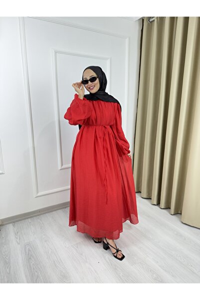 Sovel Z-929 Guipure Fabric Waist Belt Detailed Dress