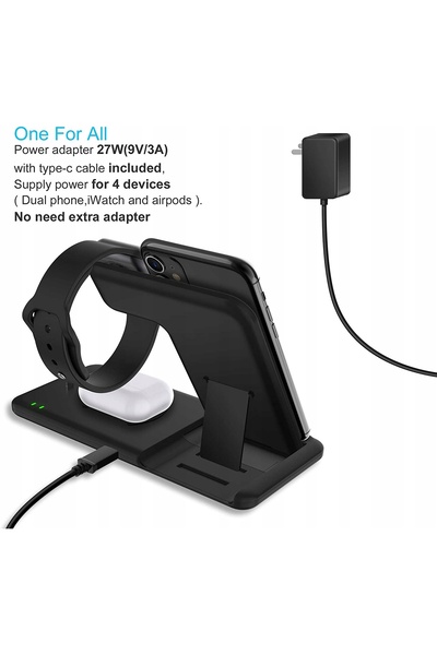 NO BRAND Încărcător wireless 4 în 1 cu încărcare prin inducție pentru Apple, ...