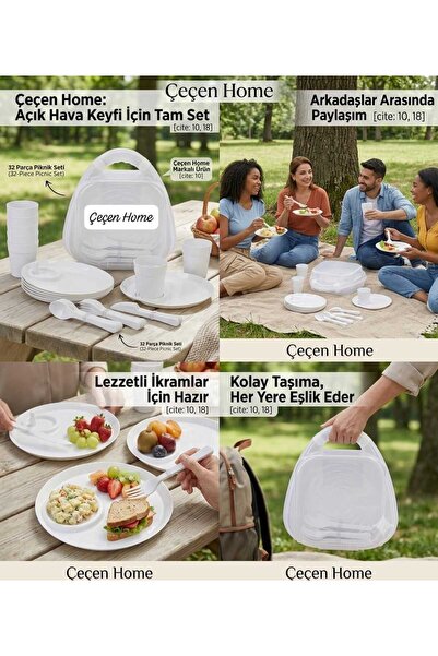 ÇEÇEN HOME Çantalı Piknik Seti 32 Parça 6 Kişilik Lüks Kamp Seti Taşınabilir ...